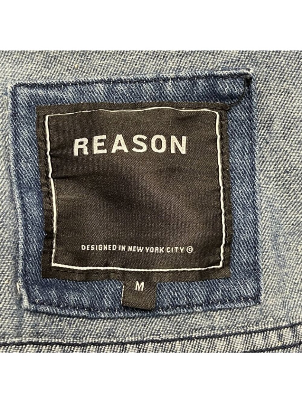 Reason Denim Jean Jacket Distressed Bleached Print Graphics Size Medium - Picture 9 of 9